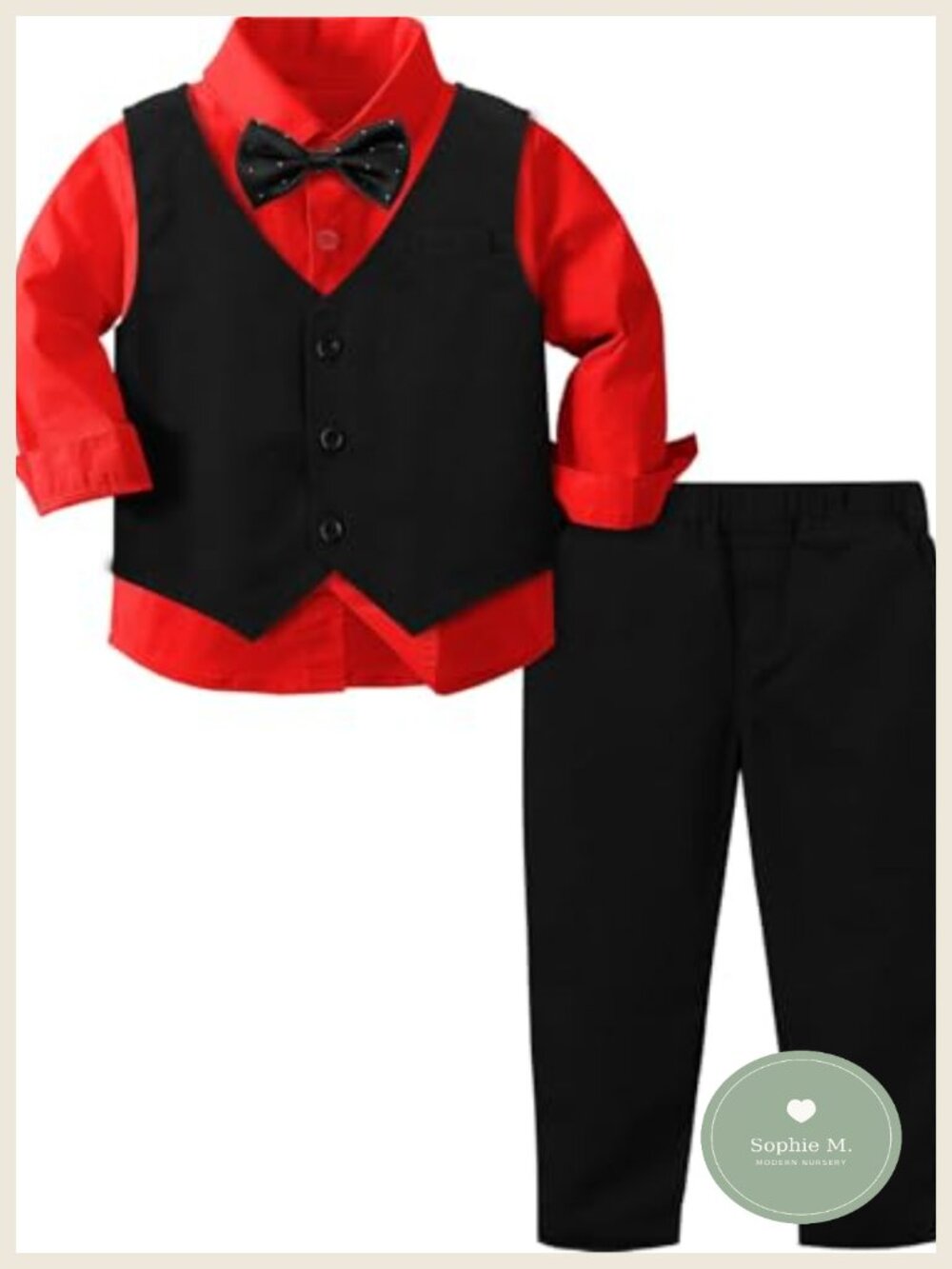 Toddler Boy Formal Suit 4-Piece Set Cotton Shirt Vest Pants Bow Tie